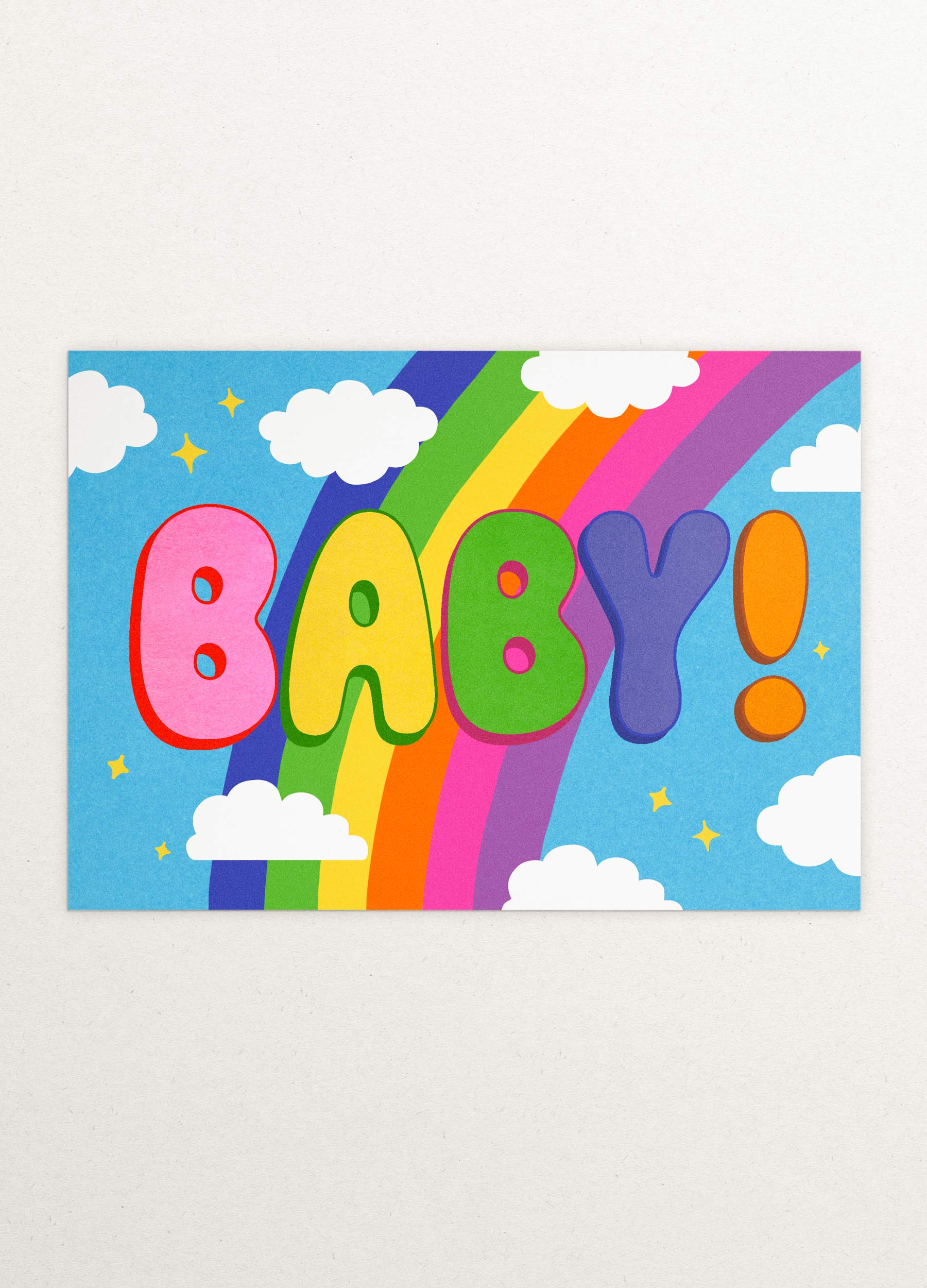 A beautiful greeting card with the word Baby! across it!